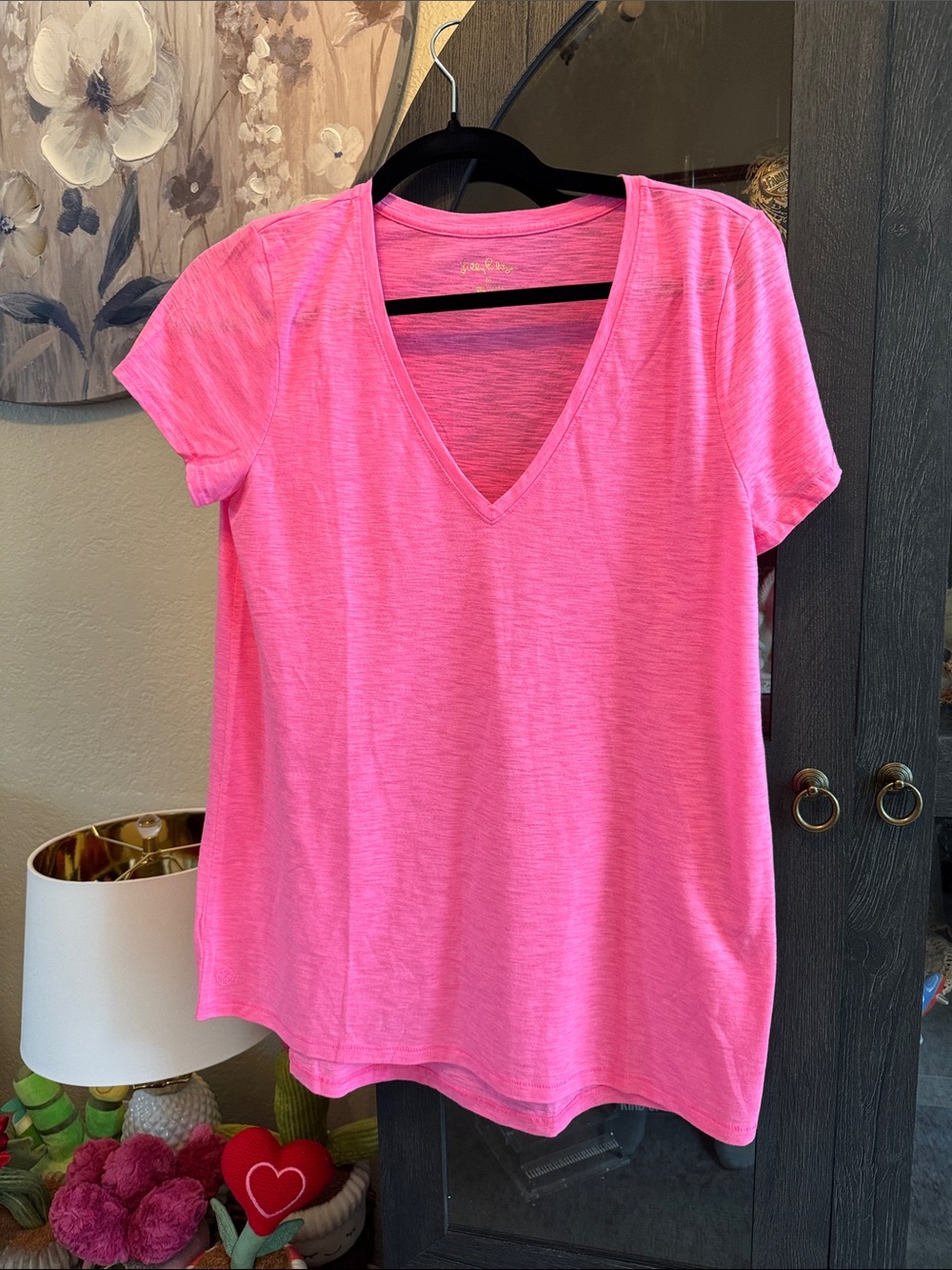 Lilly Pulitzer Bright Pink V-Neck Short Sleeve Tee